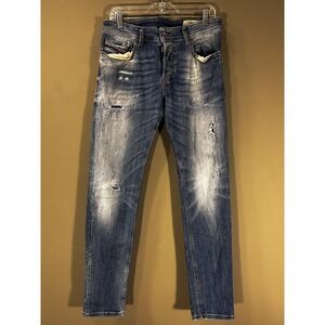 Diesel Sleekner Mens Jeans Slim Skinny Distressed Sz 32x29.5 Italy Button Fly